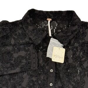Free People Black Heather Lace Button Up Tunic Top /Mini Dress XS NWT
